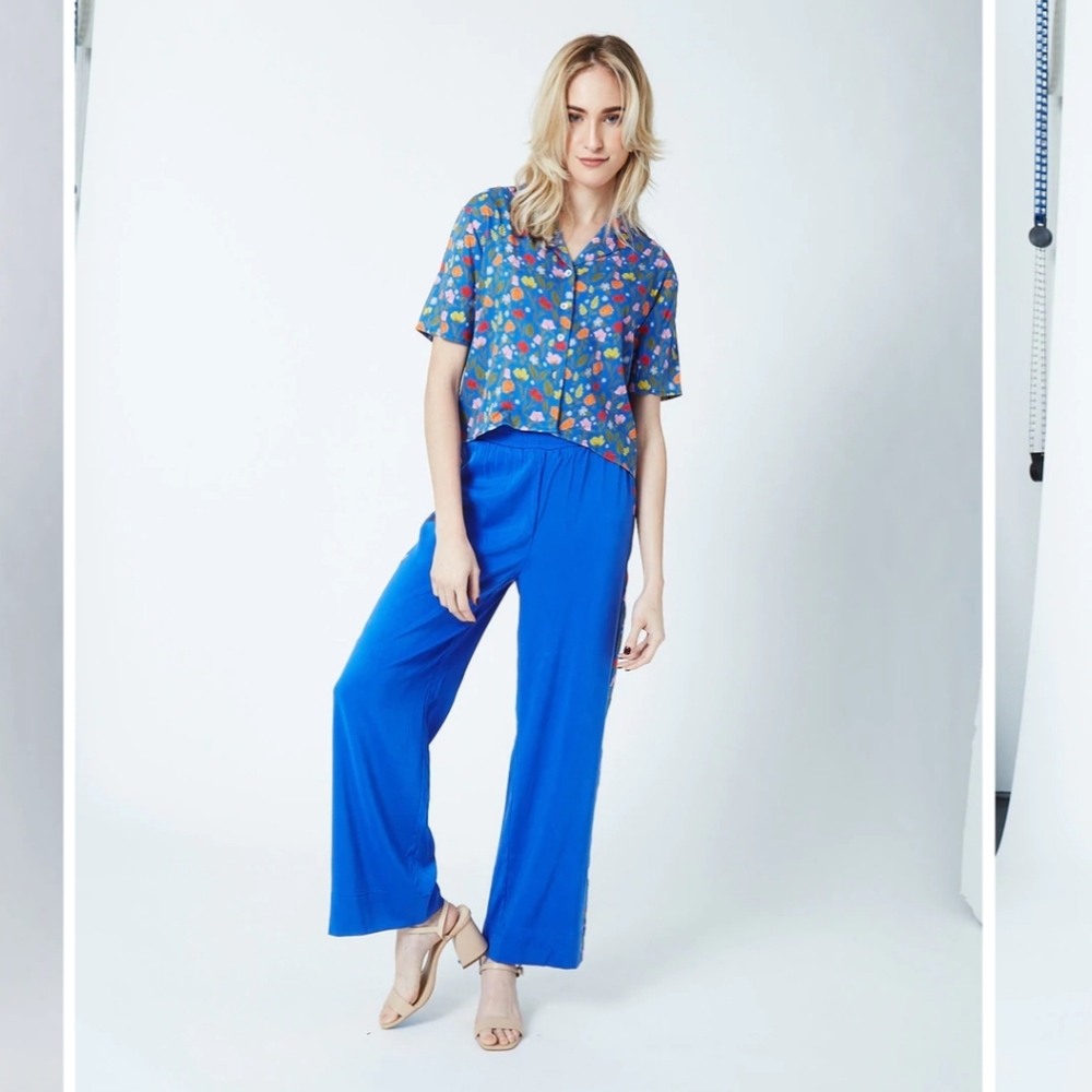 Taylor Tillman Madison Floral Crop Button Down Blouse-NWT